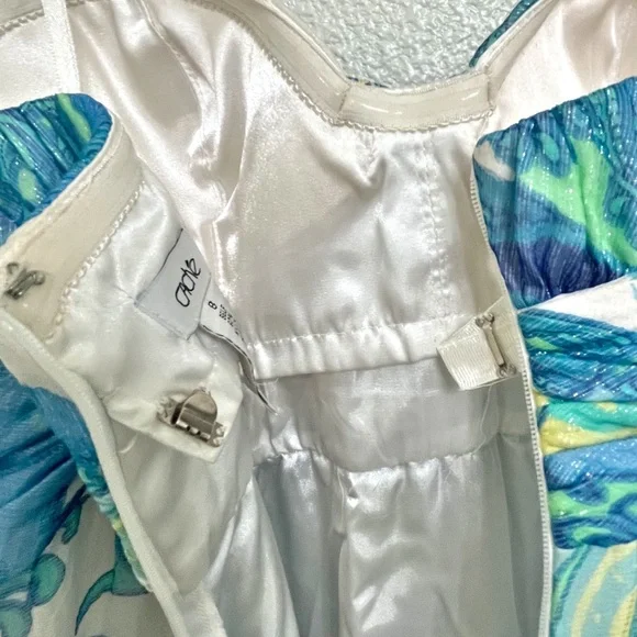 Caché Size 8 Blue Green Paisley Chiffon Maxi Dress Resort Evening Event Prom - Picture 7 of 11